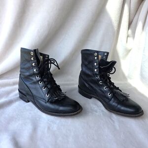 Justin Boots Black Lace Up Women's Boots